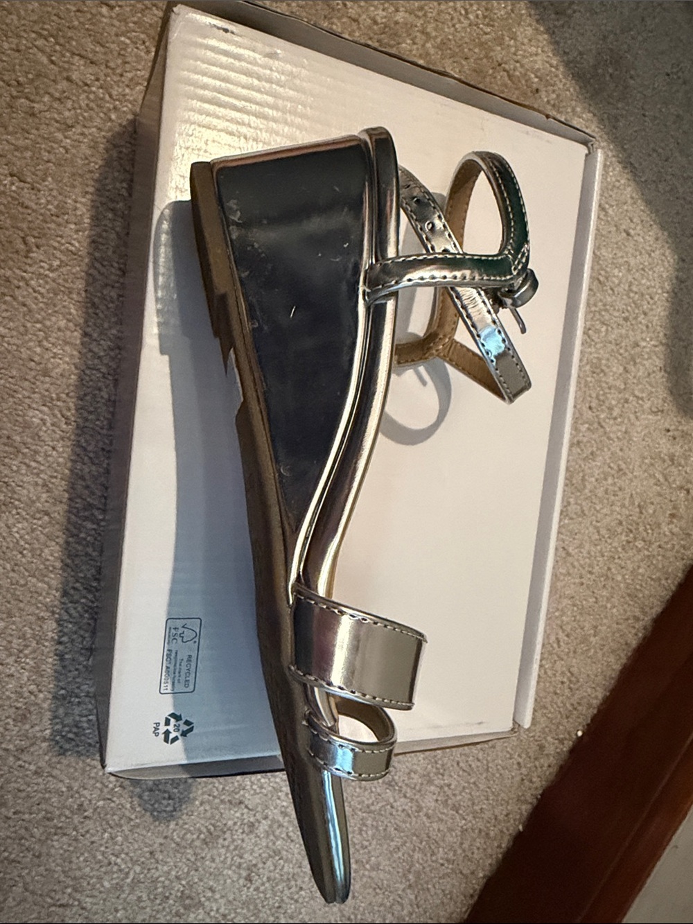 Aerosoles Metallic Silver Two-Strap Sandals
